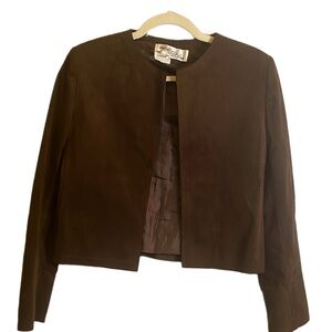 Womens Vintage Suede Cropped Brown Jacket Size Small